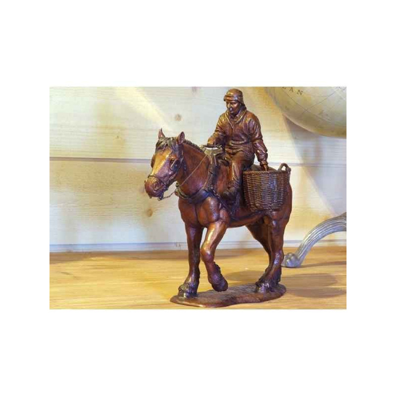 Scultpure pêcheur de crevettes à cheval en bronze thermobrass -b1084 dans Statue et figurine