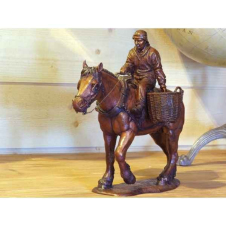 Scultpure pêcheur de crevettes à cheval en bronze thermobrass  -b1084