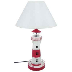 Lampe phare en métal, rouge et blc, h. 56 cm -2932