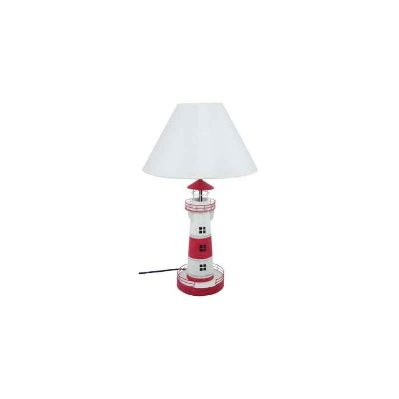 Lampe phare en métal, rouge et blc, h. 56 cm  -2932