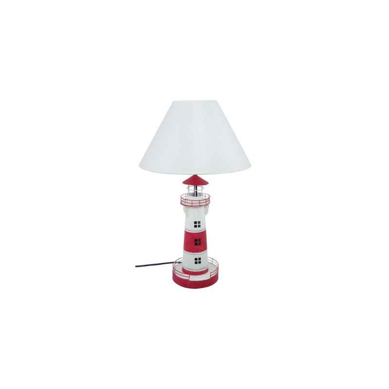 Lampe phare en métal, rouge et blc, h. 56 cm -2932
