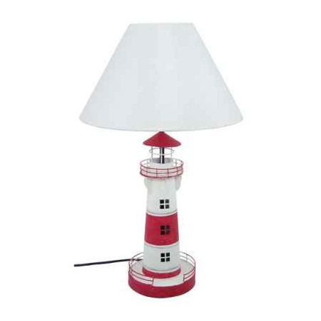Lampe phare en métal, rouge et blc, h. 56 cm -2932